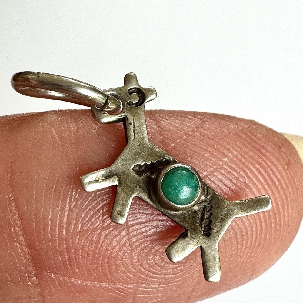 VTG Navajo Dog‎ Horse Turquoise Tiny Pendant Harvey Era Sterling Charm Native